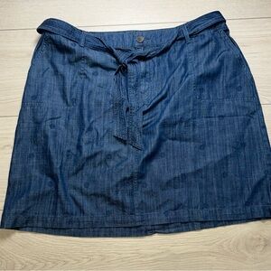 Talbots Denim Skirt NWT Womens 18 Embroidered Circle Design Pockets Belt Navy